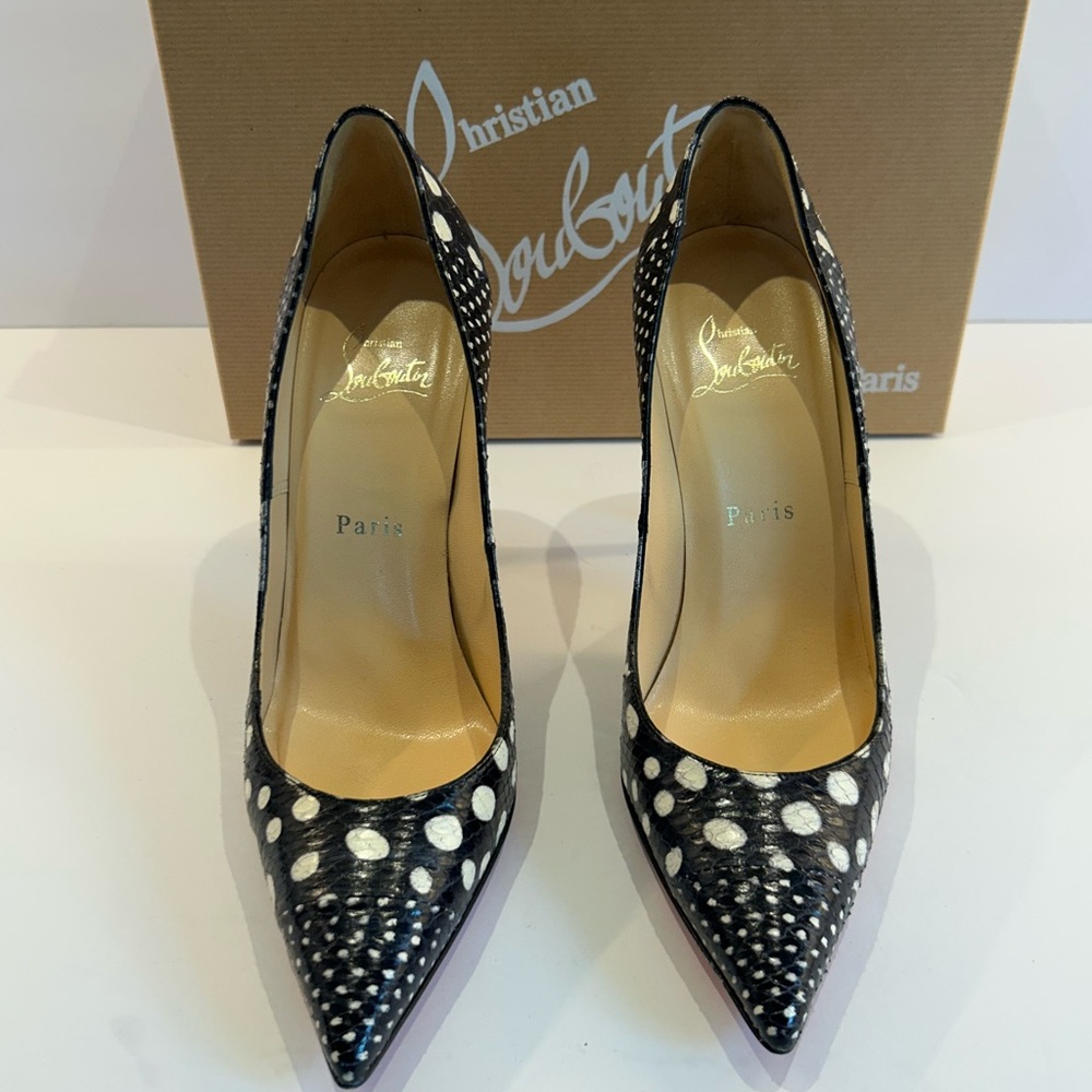 Christian Louboutin Black and White Polka Dot Heels - Picture 4 of 6
